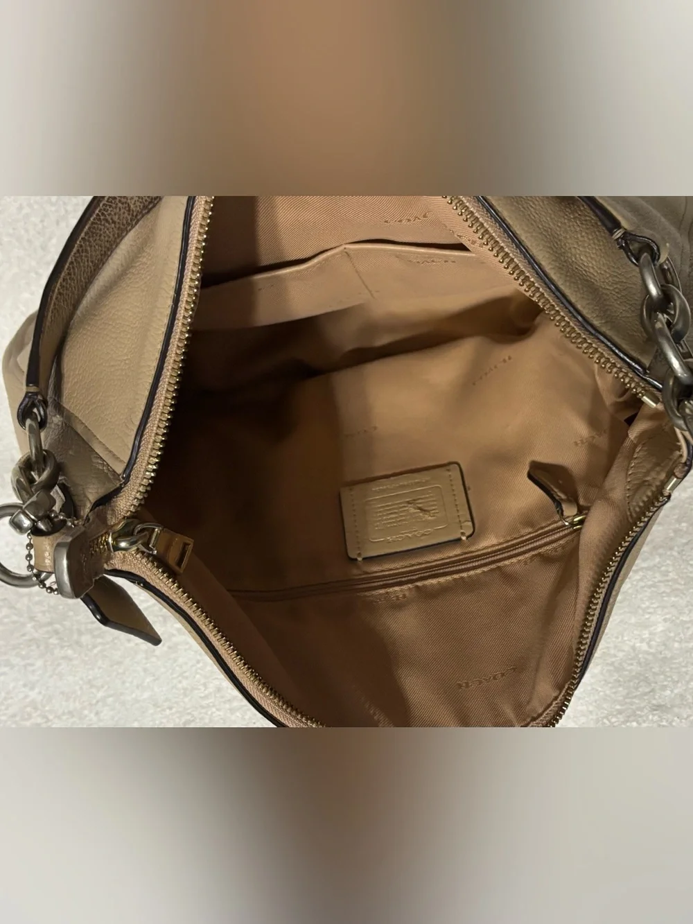 Coach Tan Pebbled Leather Shoulder Bag with Gold Hardware